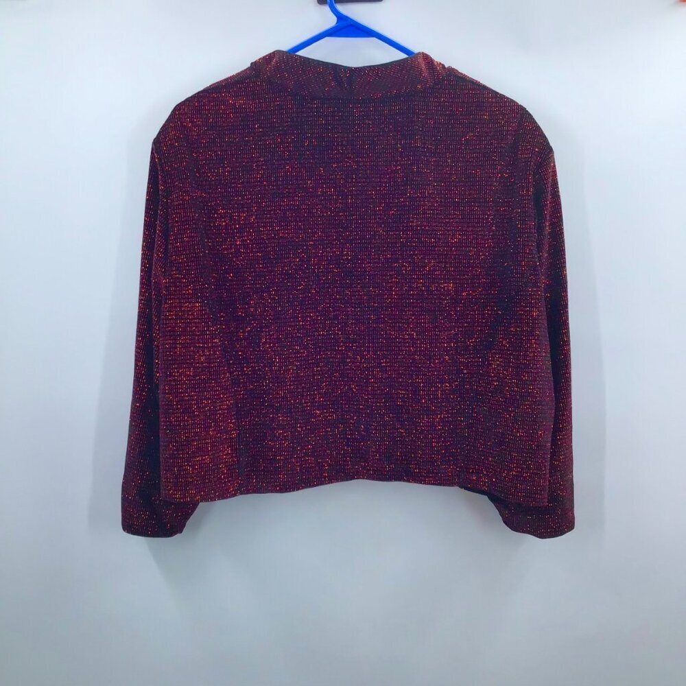 Dressbarn Women's 22W Bolero Cropped Jacket Red Black Metallic Glam Christmas - Picture 2 of 11